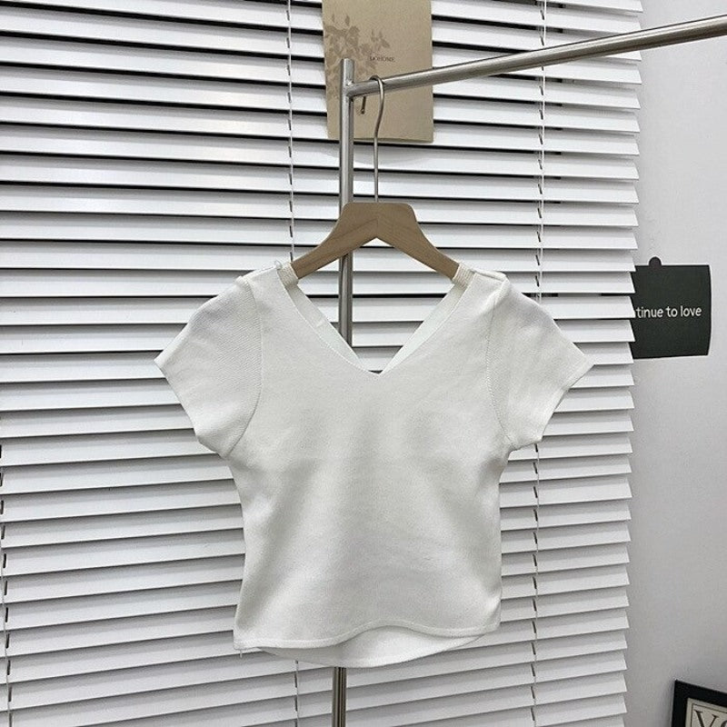 High Waist Backless Hollow Tight T-shirt For Women-Soco Hoodie