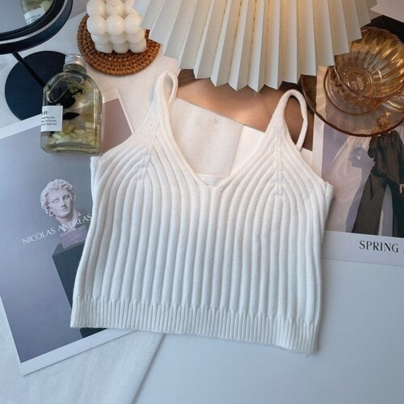 Camisole Solid Color Knitted Vest Tops For Women-Soco Hoodie