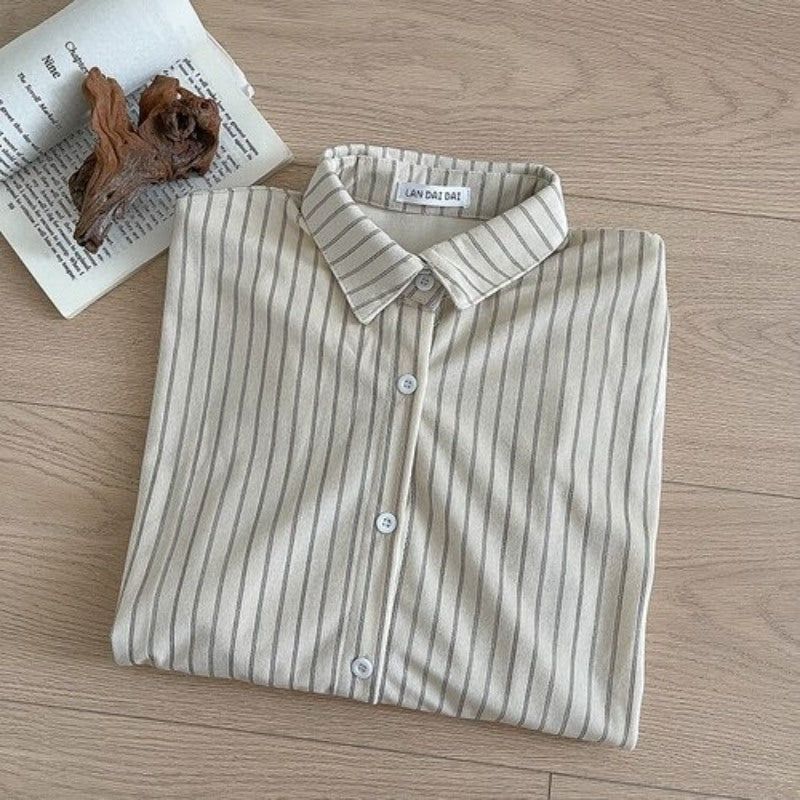 Korean Stripe Loose Thin Blouse Shirt For Women-Soco Hoodie