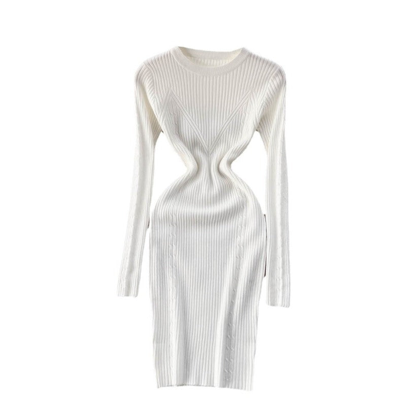 Elegant Winter O-Neck Knit Sweater Dress For Women-Soco Hoodie