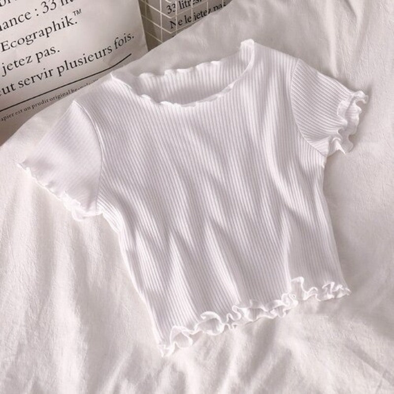 Korean Slim Curl Short Stripe T-Shirts For Women-Soco Hoodie