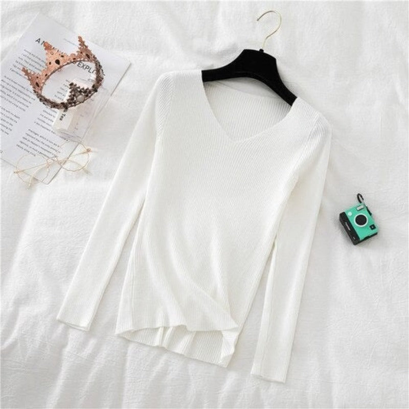 Woolen V-Neck Long-Sleeved Knitted Pullover For Women-Soco Hoodie