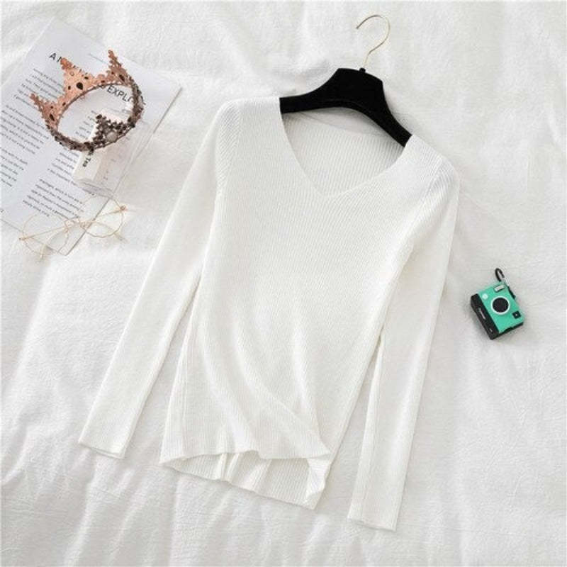 Woolen V-Neck Long-Sleeved Knitted Pullover For Women-Soco Hoodie