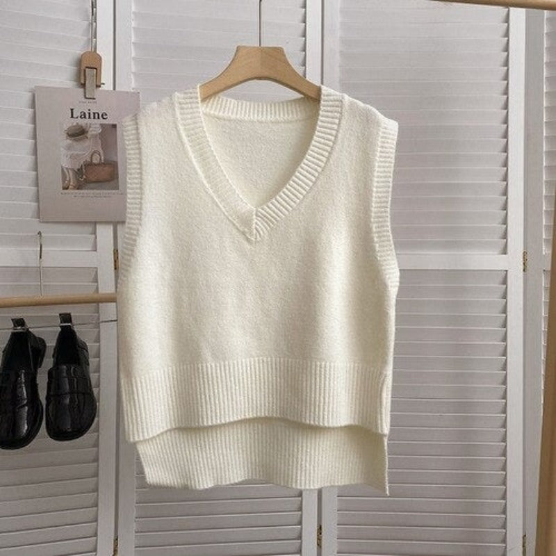 Loose Knitted V-Neck Sweater Vest For Women-Soco Hoodie