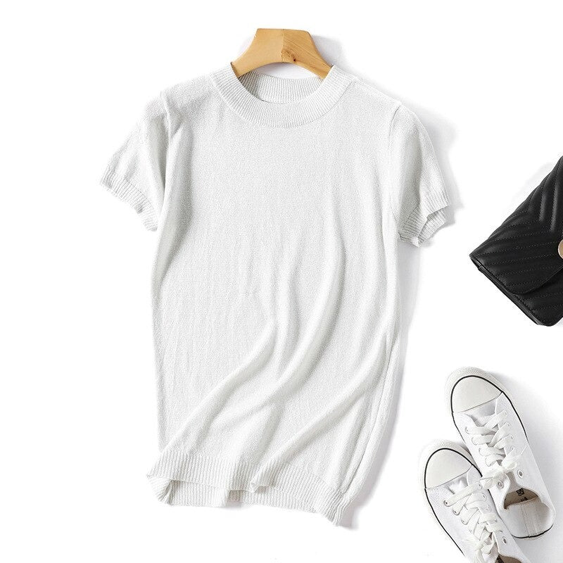 Shiny Knitted Slim O-Neck Sweater Shirt For Women-Soco Hoodie