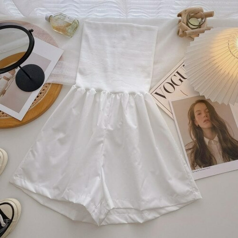 Women's Solid Color Strapless High Waist Romper-Soco Hoodie