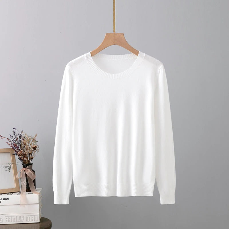 Cashmere O-Neck Solid Long-Sleeved Pullover For Women-Soco Hoodie