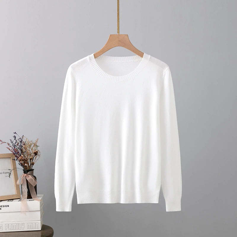 Cashmere O-Neck Solid Long-Sleeved Pullover For Women-Soco Hoodie