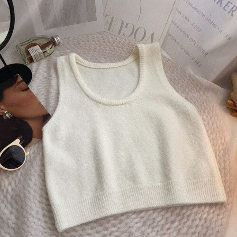 Solid Sleeveless Short Knitted Pullover Sweater Vest-Soco Hoodie