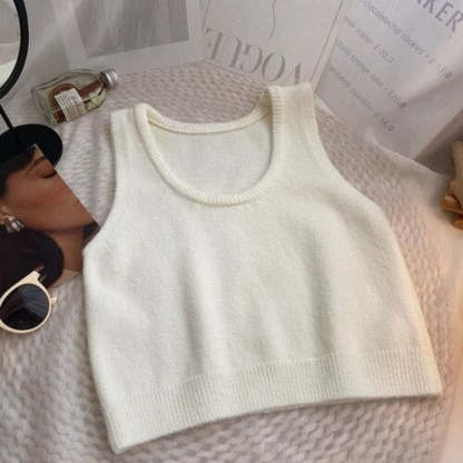 Solid Sleeveless Short Knitted Pullover Sweater Vest-Soco Hoodie