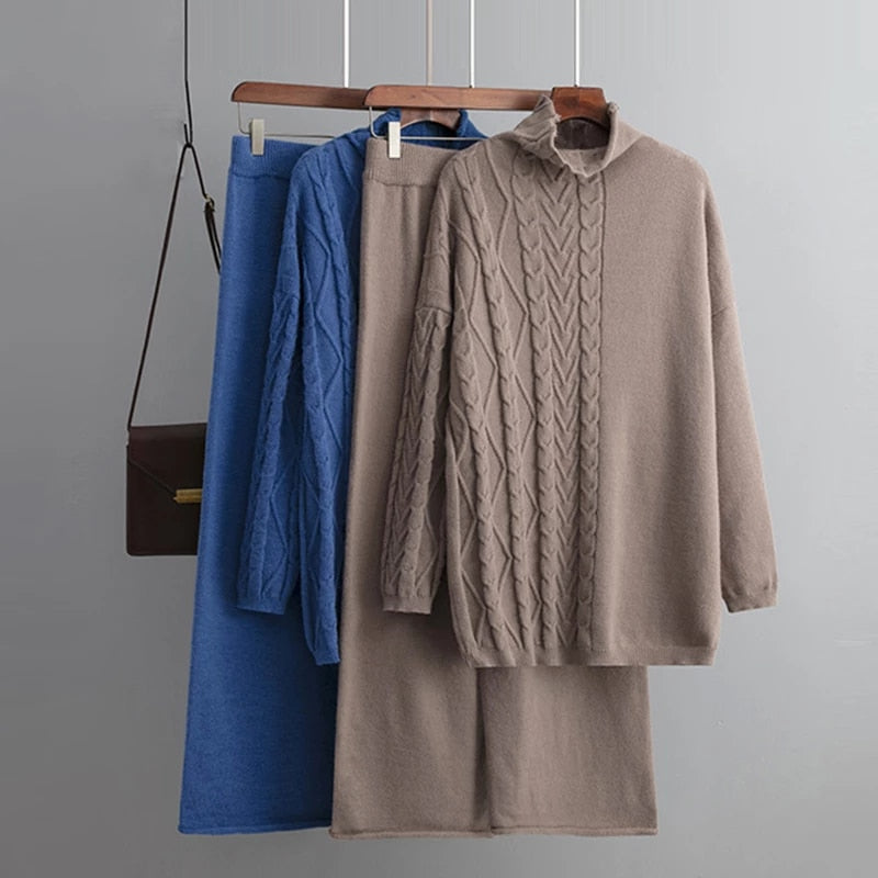 Women's Thick Turtleneck Twisted Loose Pants Set-Soco Hoodie