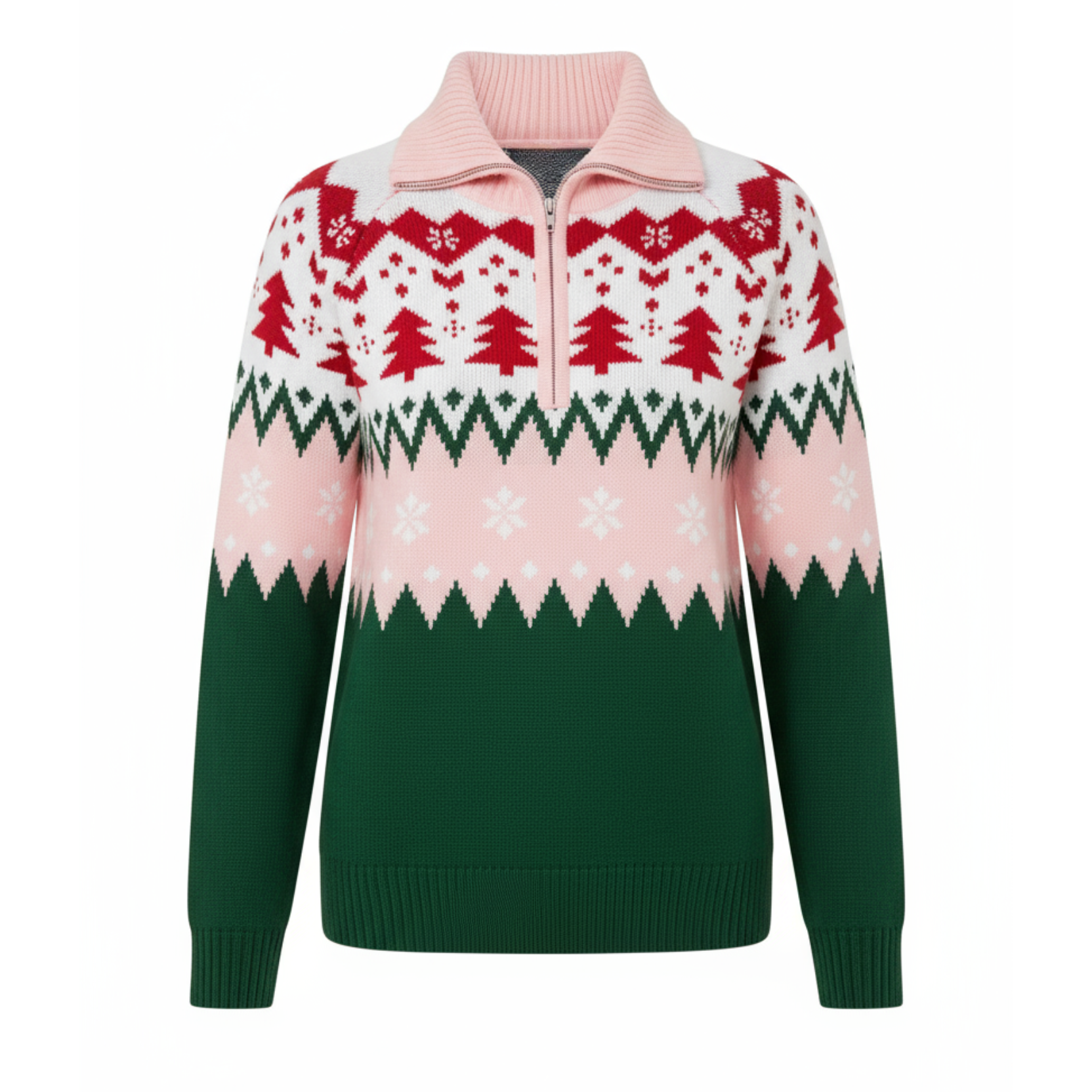 Women Zipper Knitted Christmas Ugly Sweater