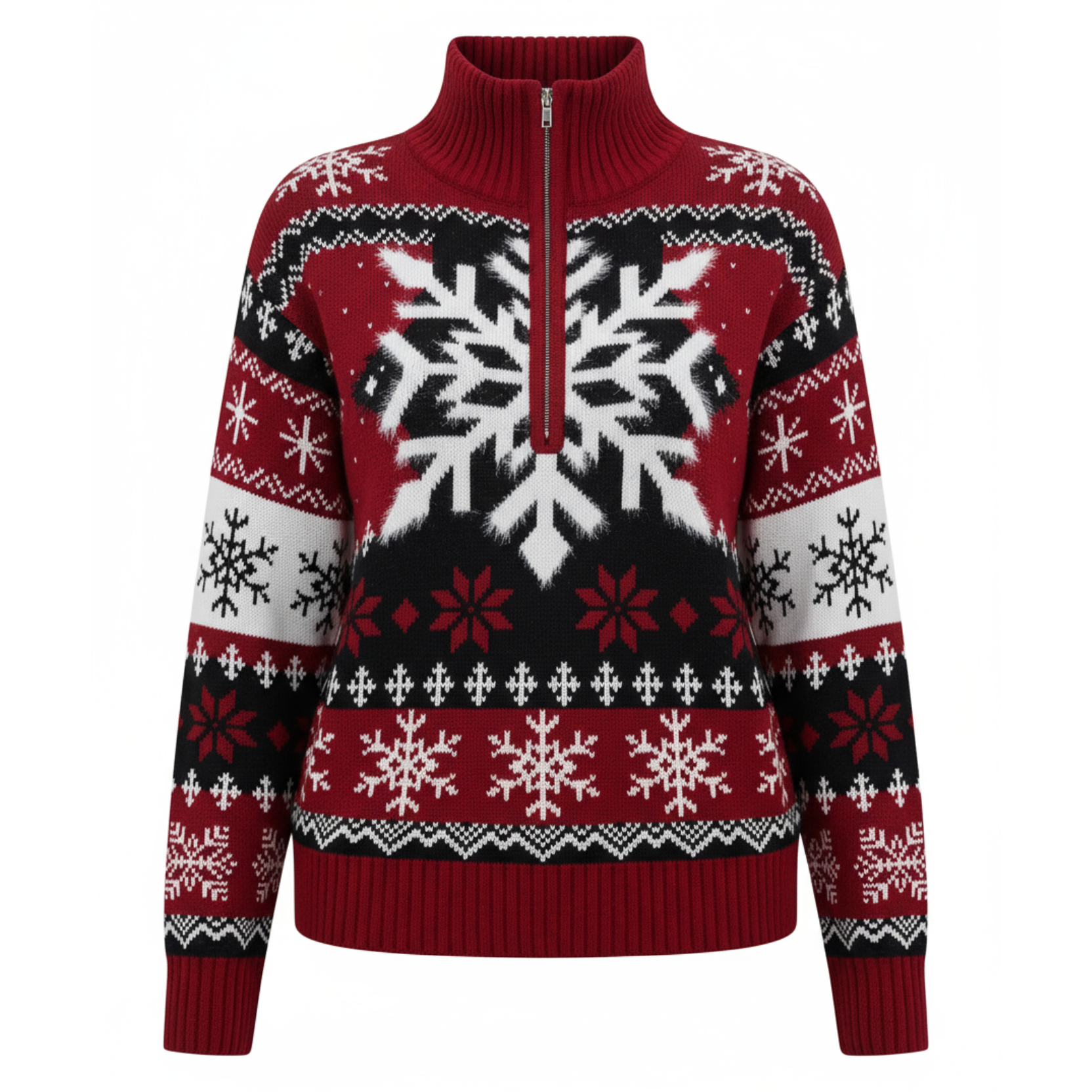 Women Zipper Knitted Christmas Ugly Sweater