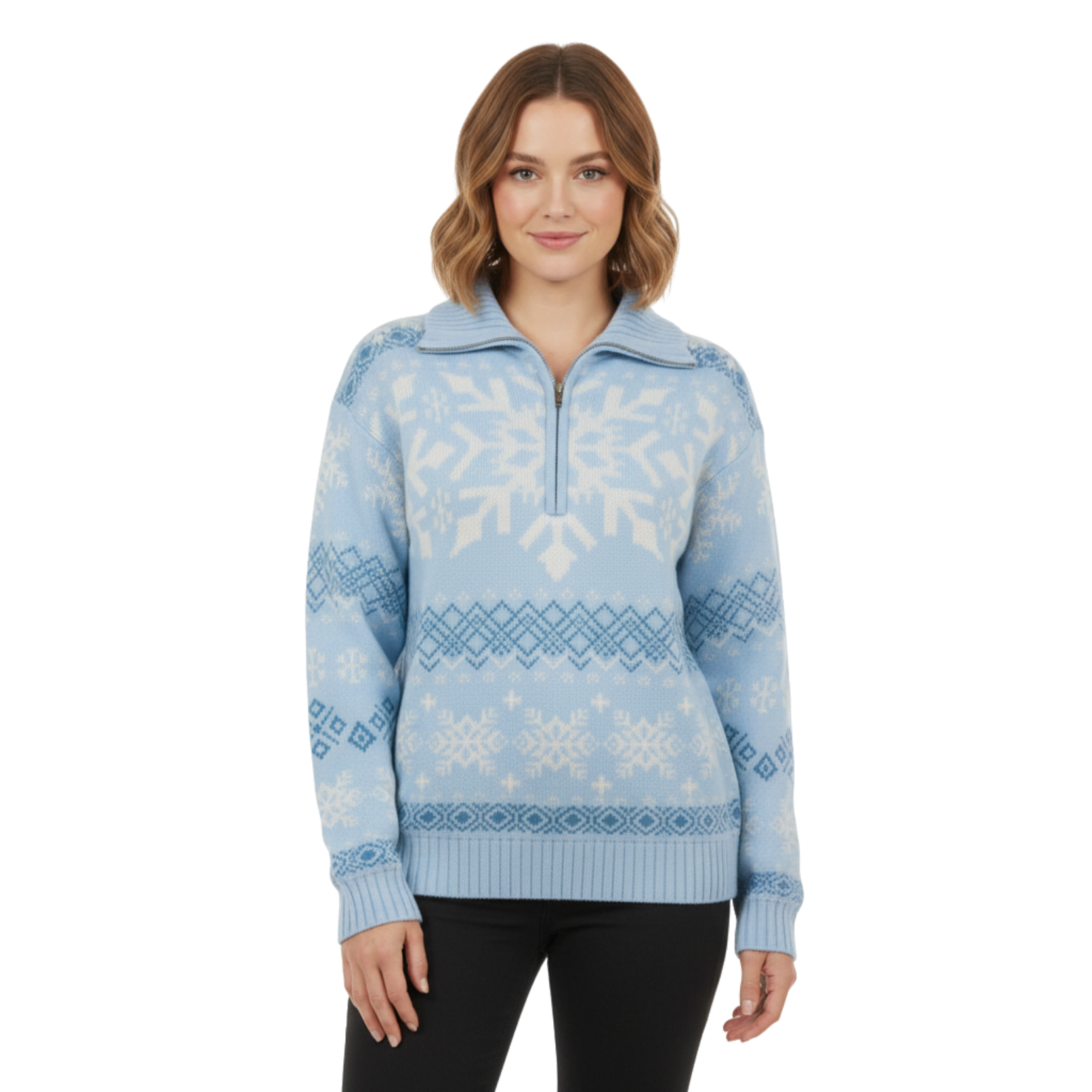 Women Zipper Knitted Christmas Ugly Sweater