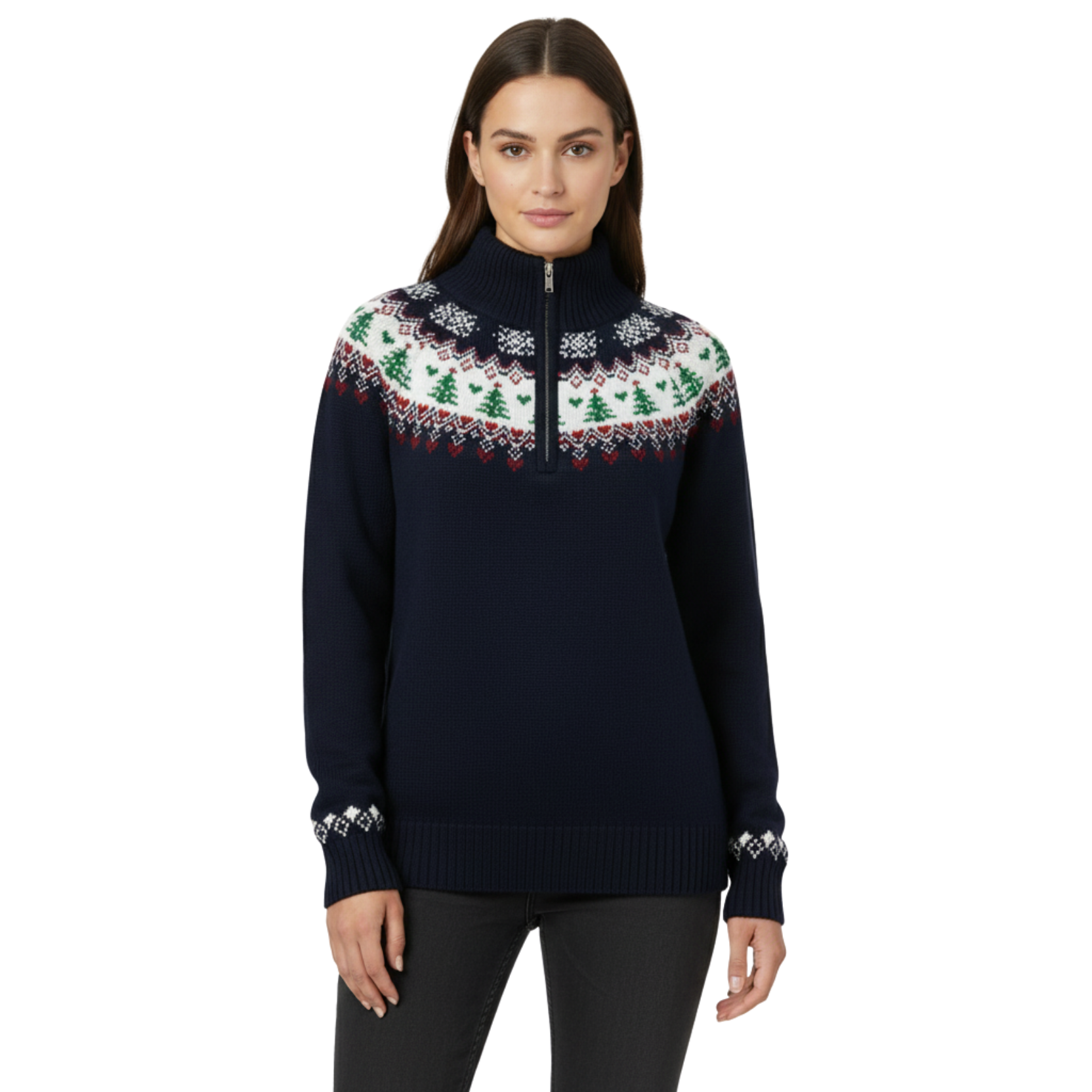 Women Zipper Knitted Christmas Ugly Sweater