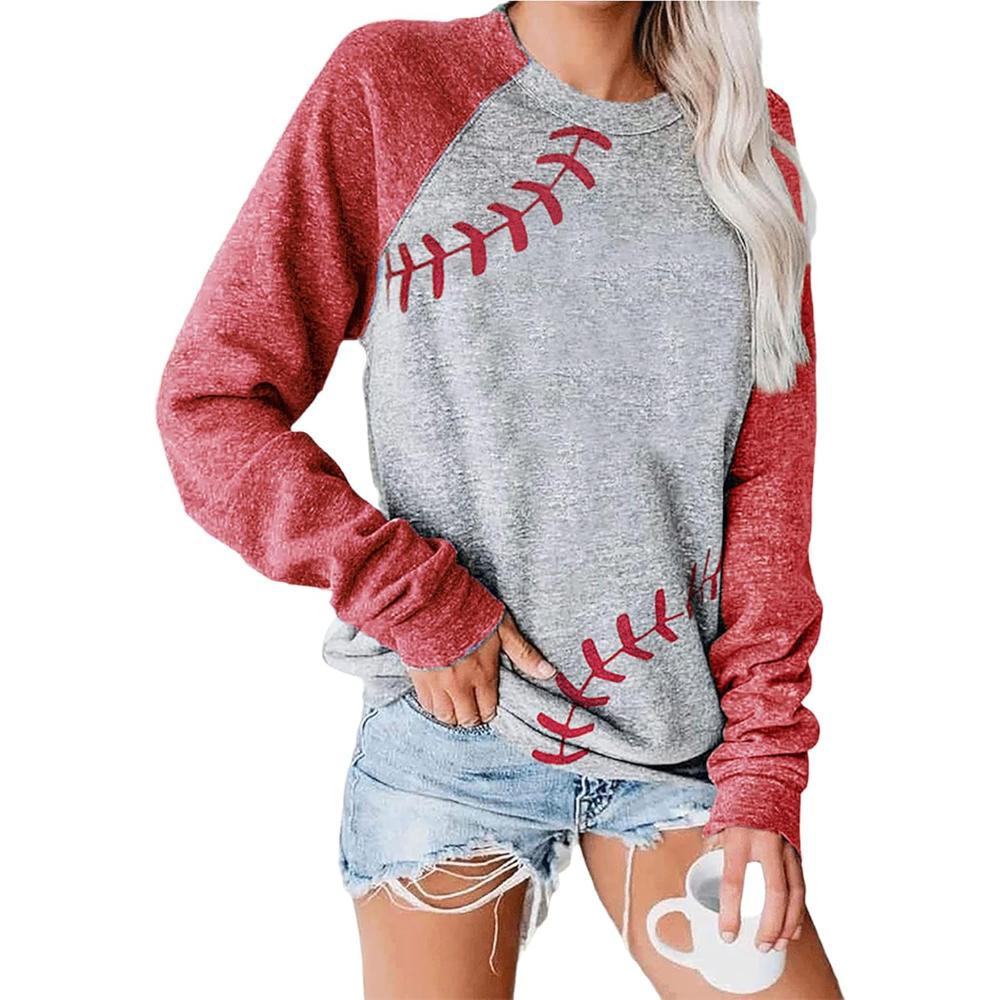 Baseball Stitch Print Pullover Sweatshirt