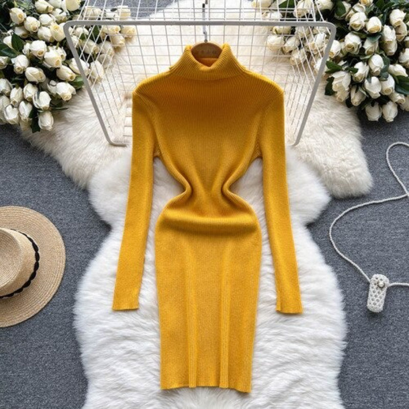 Long Sleeves Turtleneck Sheath Sweater Dress For Women-Soco Hoodie