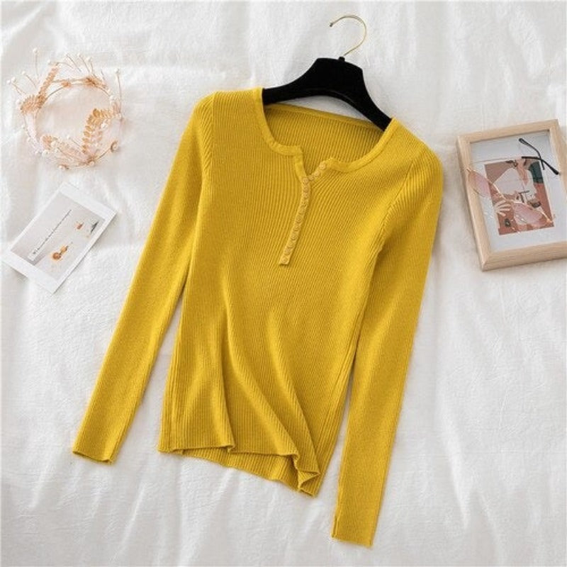 V-Neck Knitted Thin Long Sleeves Pullover For Women-Soco Hoodie
