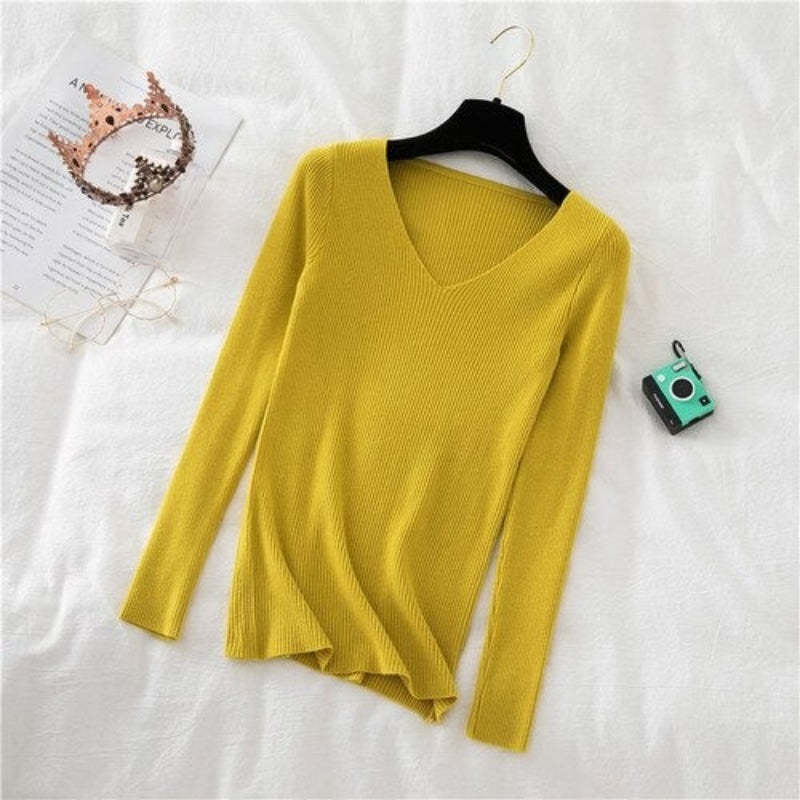 V-Neck Long-Sleeved Woolen Knitted Pullover For Women-Soco Hoodie
