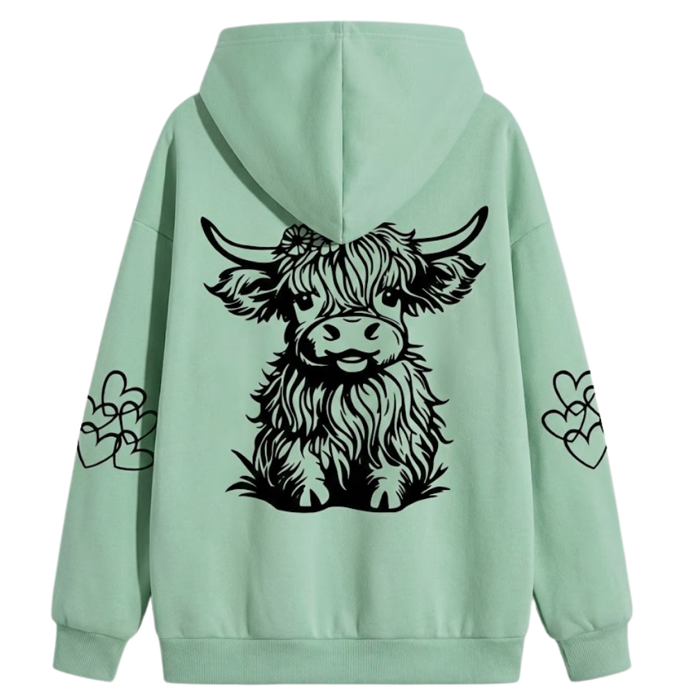 Oversized Highland Cow Print Hoodie For Women
