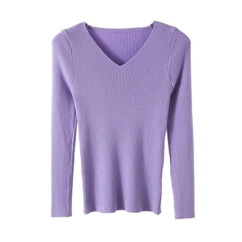 V-Neck Knitted Long-Sleeved Slim Tight Pullover For Women-Soco Hoodie