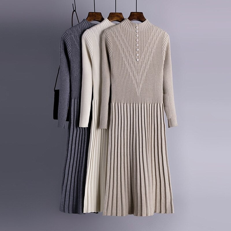 Thickened Straight Woolen Long Knitted Sweater Dress-Soco Hoodie