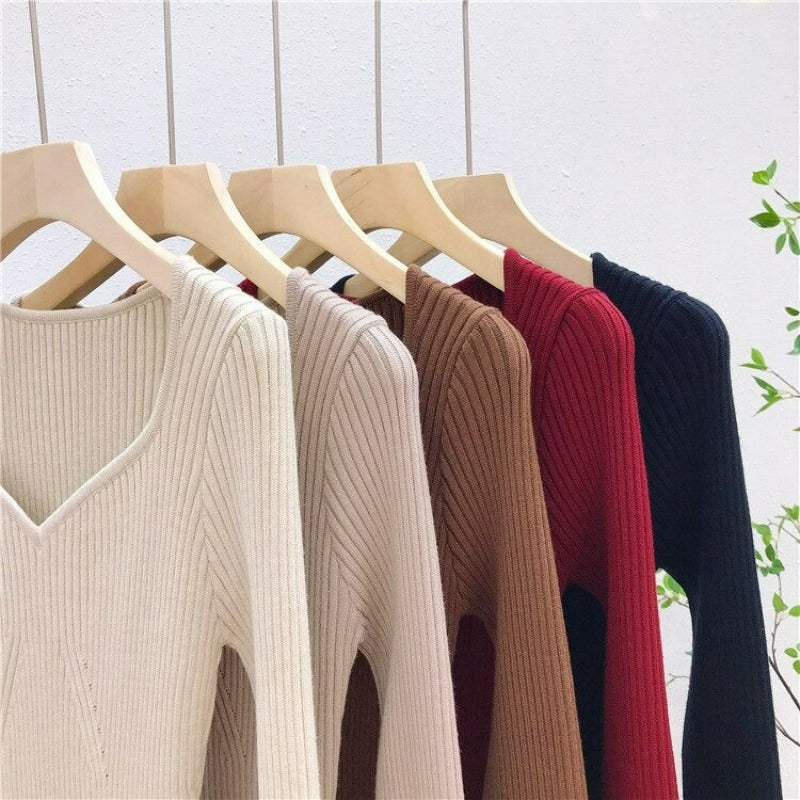 Retro V-Neck Office Lady Sweater Top For Women-Soco Hoodie