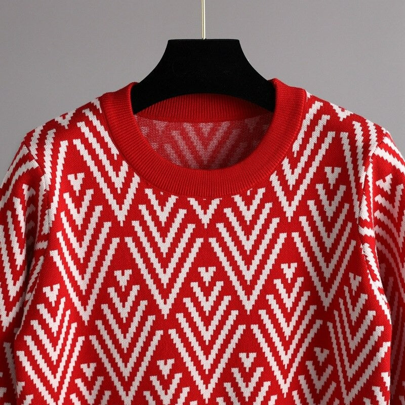 Multicolor Printed O Neck Knit Sweater Dress For Women-Soco Hoodie