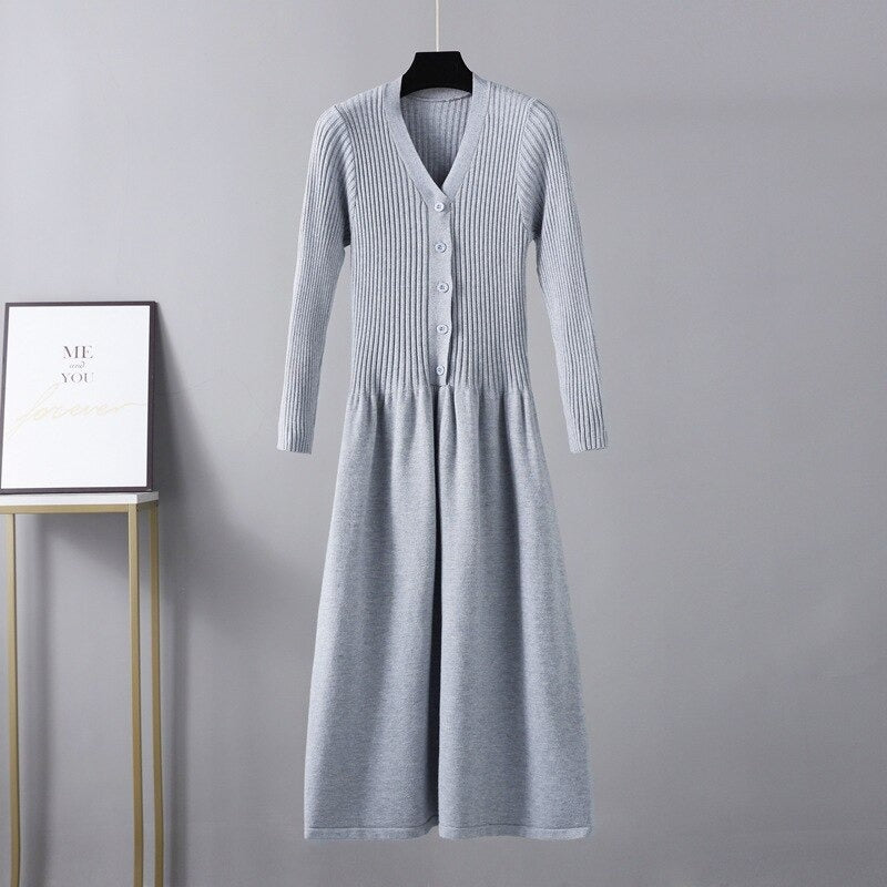 V-Neck Long Knit Maxi Sweater Dress For Women-Soco Hoodie