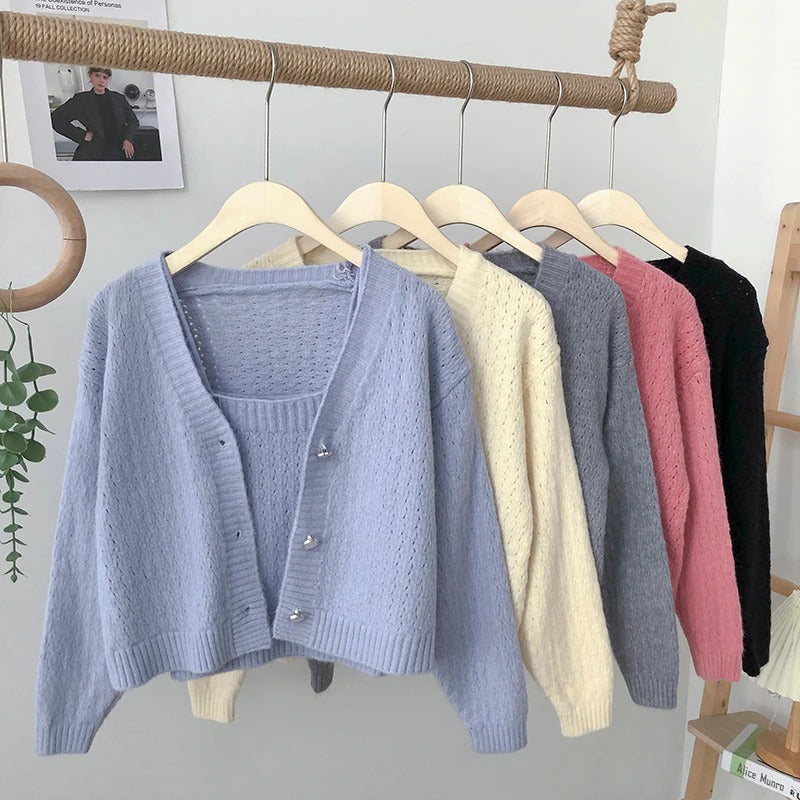 Long-Sleeved Knitted Cardigan With One-Piece-Soco Hoodie