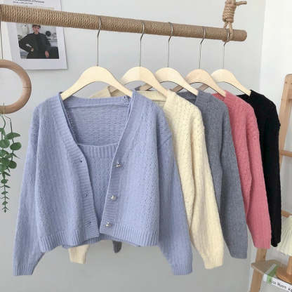 Long-Sleeved Knitted Cardigan With One-Piece-Soco Hoodie