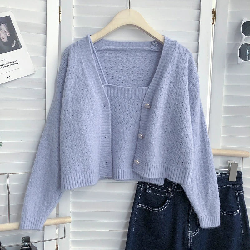 Long-Sleeved Knitted Cardigan With One-Piece-Soco Hoodie