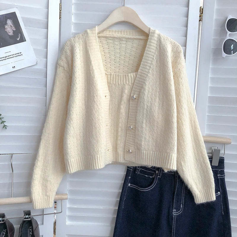 Long-Sleeved Knitted Cardigan With One-Piece-Soco Hoodie