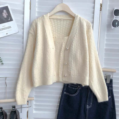 Long-Sleeved Knitted Cardigan With One-Piece-Soco Hoodie