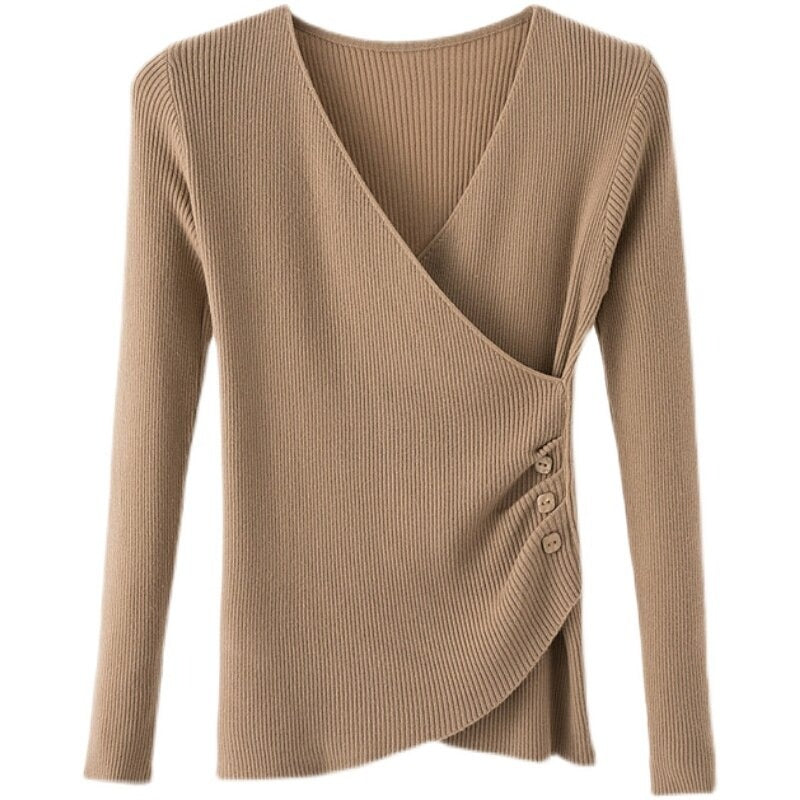 V-Neck Elegant Button Long-Sleeved Pullover For Women-Soco Hoodie