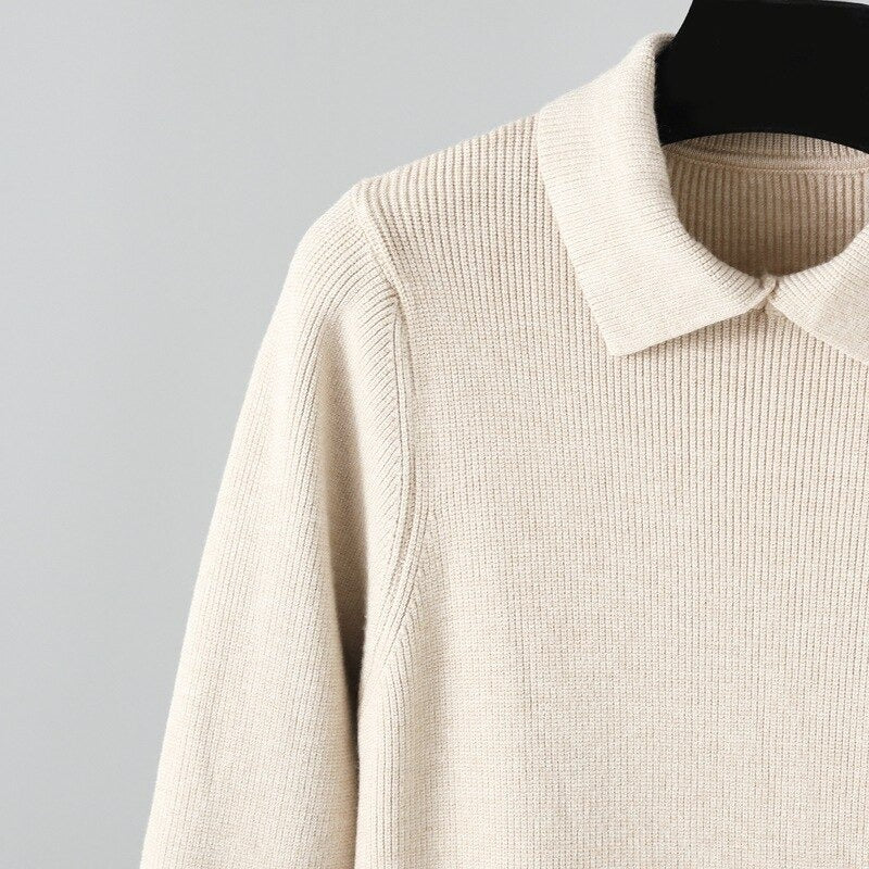 Oversized Polo Collar Knitted Long Straight Sweater Dress-Soco Hoodie