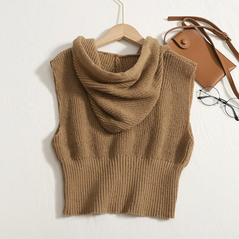 Loose Knitted Hooded Zipper Sweater Vest For Women-Soco Hoodie