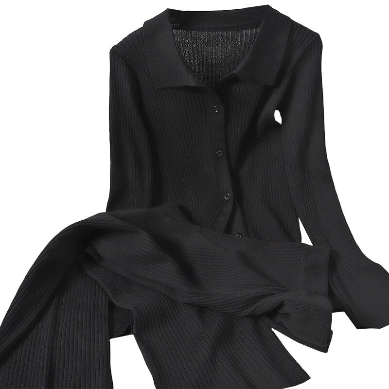 Knitted Two Piece Cardigan Shirt And Pants For Women-Soco Hoodie
