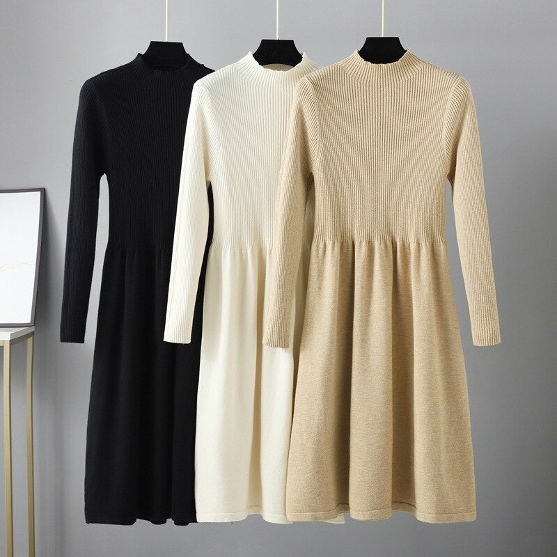 Knitted Ribbed Warm Sweater Dress-Soco Hoodie
