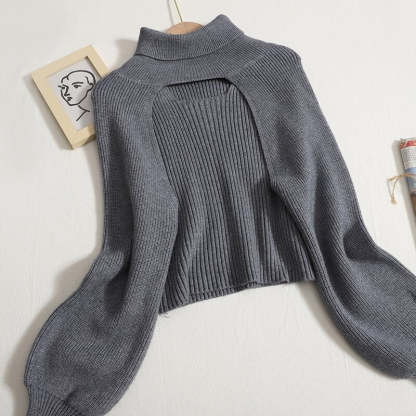 Turtleneck Long-Sleeved Knitted Smock With Vest Sweaters-Soco Hoodie