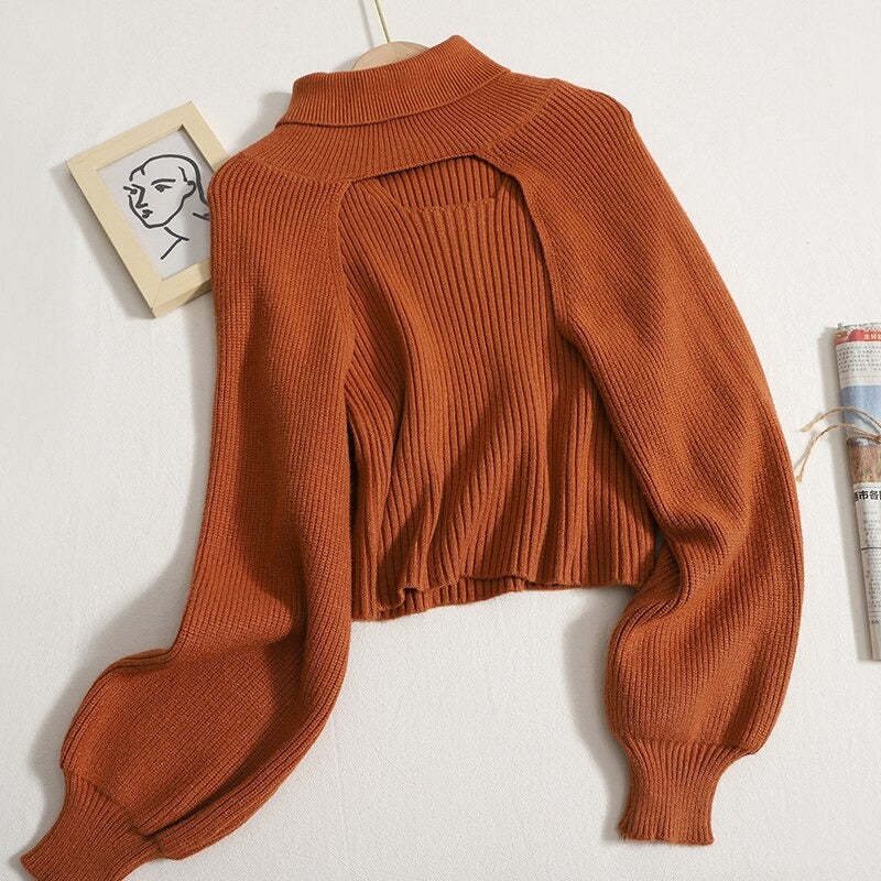 Turtleneck Long-Sleeved Knitted Smock With Vest Sweaters-Soco Hoodie