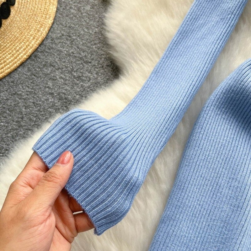 Long Sleeves Turtleneck Sheath Sweater Dress For Women-Soco Hoodie