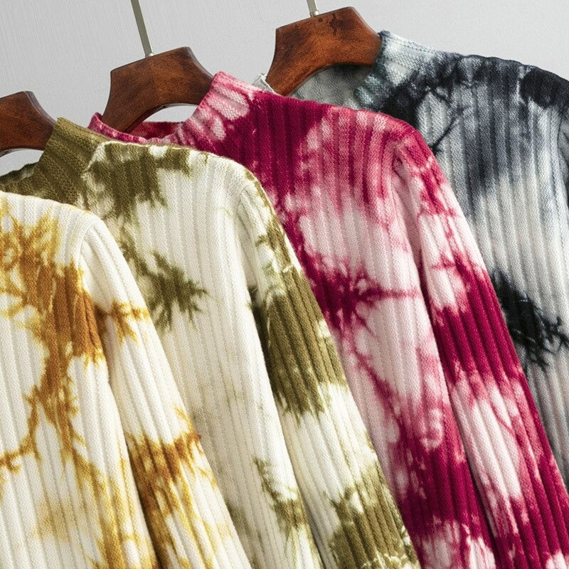 Loose Midi Retro Printed Soft Tie-Dyed Knitted Dress-Soco Hoodie