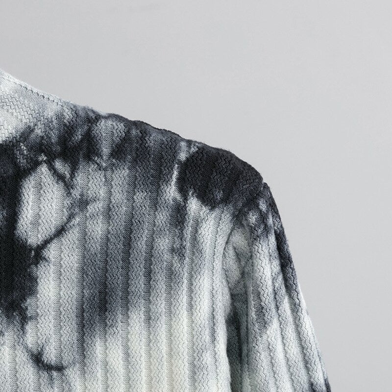 Loose Midi Retro Printed Soft Tie-Dyed Knitted Dress-Soco Hoodie