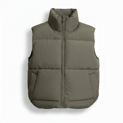 Puffer Vest with High Collar and Zipper Closure