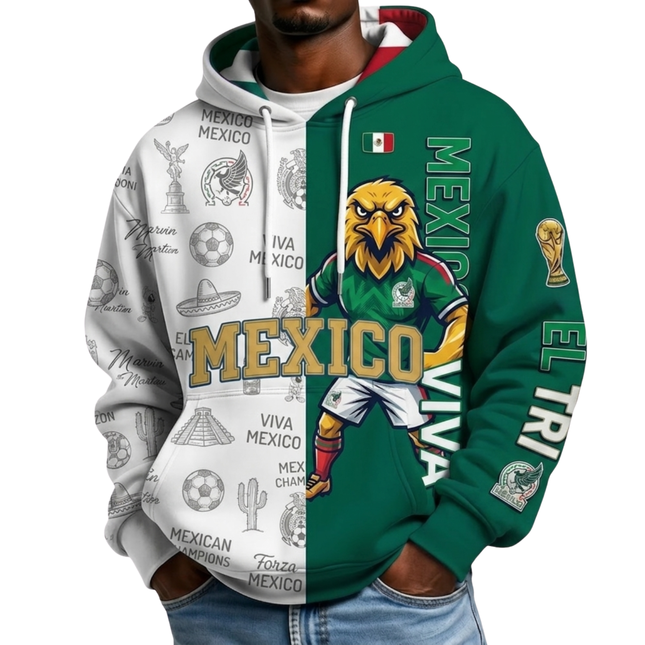 Mexico Football Themed All Over Printed Hoodie