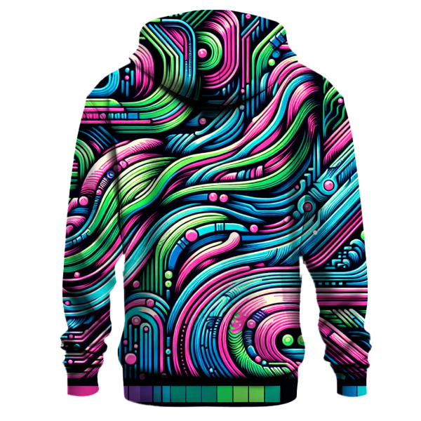 Neon Cyber Waves Hoodie