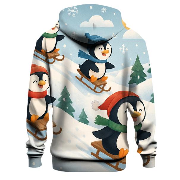 Sledding Penguins in Snow Hoodie