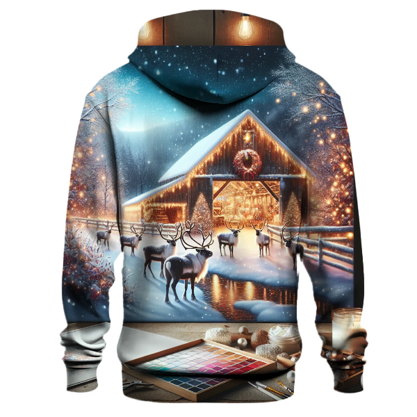 Reindeer Barn Christmas Scene Hoodie