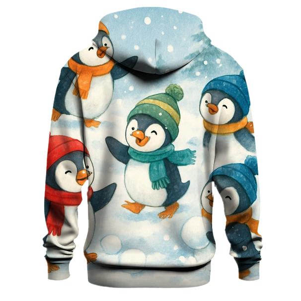 Christmas Penguins in Snowball Fight Hoodie